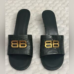 Balenciaga Women's BB Groupie Heeled Sandals Crocodile Embossed Leather Size:11